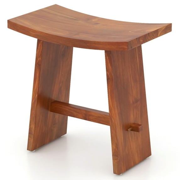Gymax 20 Inch Teak Wood Shower Bench w/ Curved Seat for Inside Shower & Bath Spa