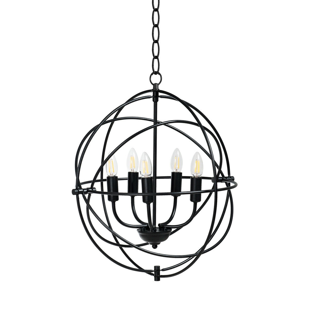 Gymax 20'' Metal Pendant Chandelier 5-Light w/ Iron Chain Pivoting Interlocking Rings
