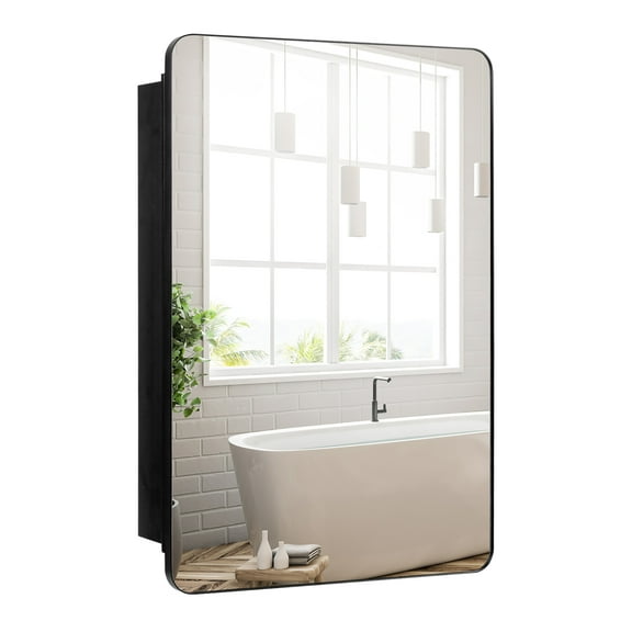 Gymax 20 x30 Inch Bathroom Mirror Cabinet w/ Aluminum Frame Adjustable Shelves
