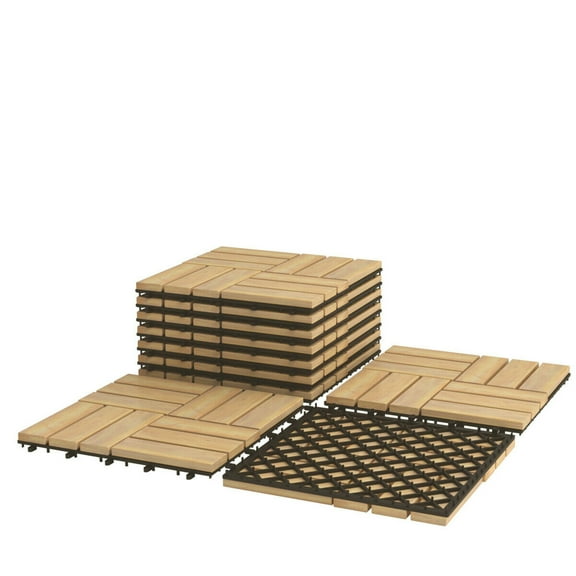 Gymax 20PCS Acacia Wood Deck 12'' x 12'' Tiles Interlocking Patio Pavers Check Pattern