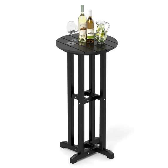 Gymax 21.5'' Round Bar Table Patio HDPE Bar Height Dining Table w/ Slatted Tabletop Black