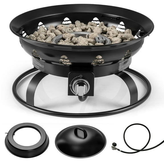 Gymax 21 Inch Diameter Propane Gas Fire Pit Patio Portable Fire Bowl w/ Cover Igniter