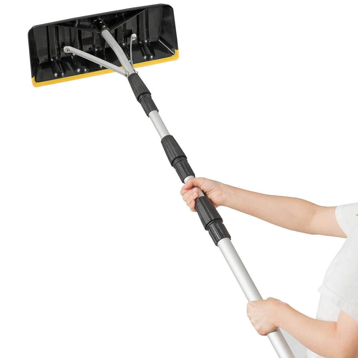 Poly Snow Rake Gymax Telescopic 21-Foot Snow Roof Rake with Large Polyethylene Blade ...