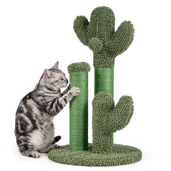 Gymax 22'' Cactus Cat Scratching Post Cute Vertical Cat Claw Scratcher w/ Sisal Rope Green