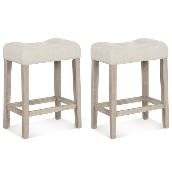 Gymax 24'' Bar Stools Set of 2 w/ Footrest Rubber Wood Frame for Kitchen Island