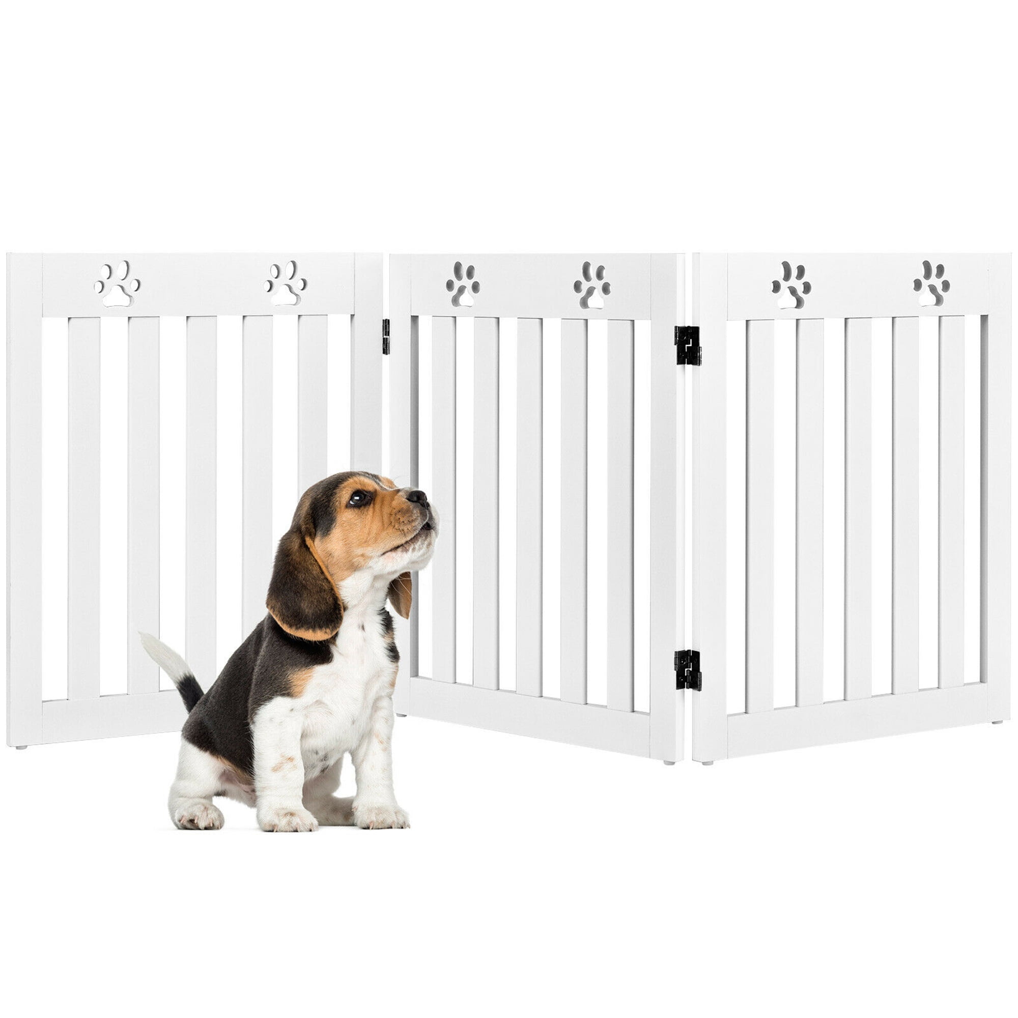 Gymax 24'' Folding Wooden Freestanding Dog Gate Pet Gate W/360