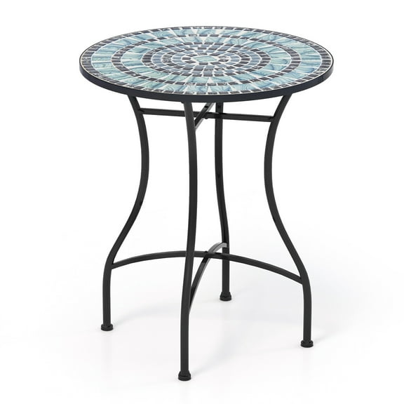 Gymax 24 Inch Patio Bistro Table Metal Structure w/ Ceramic Tile Tabletop Heavy-Duty
