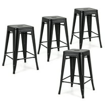Gymax 24'' Metal Bar Stools Set of 4 w/ Square Seat Patio Bar Stools Home Kitchen Black