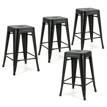 Gymax 24'' Metal Bar Stools Set of 4 w/ Square Seat Patio Bar Stools Home Kitchen Black