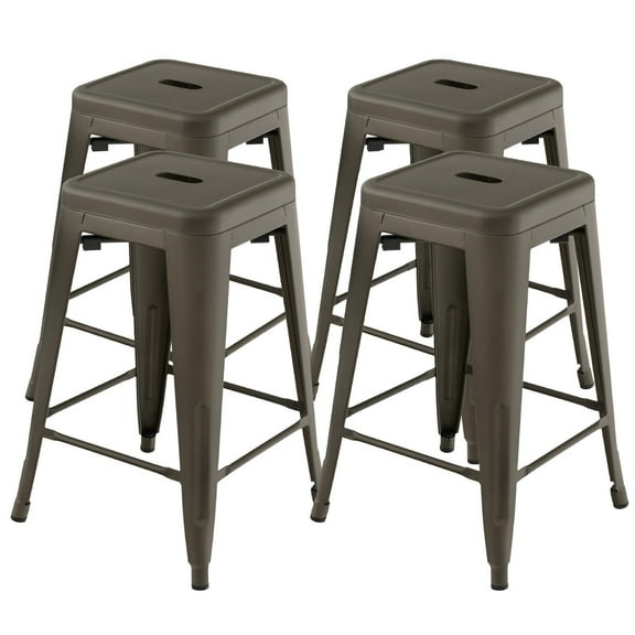 Gymax 24'' Set of 4 Barstool Counter Height Metal Bar Stool Stackable Chair Gun