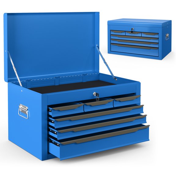 Gymax 24'' Tool Chest Case Steel Tool Box w/ 6 Drawers Top Storage Automatic Lock Blue
