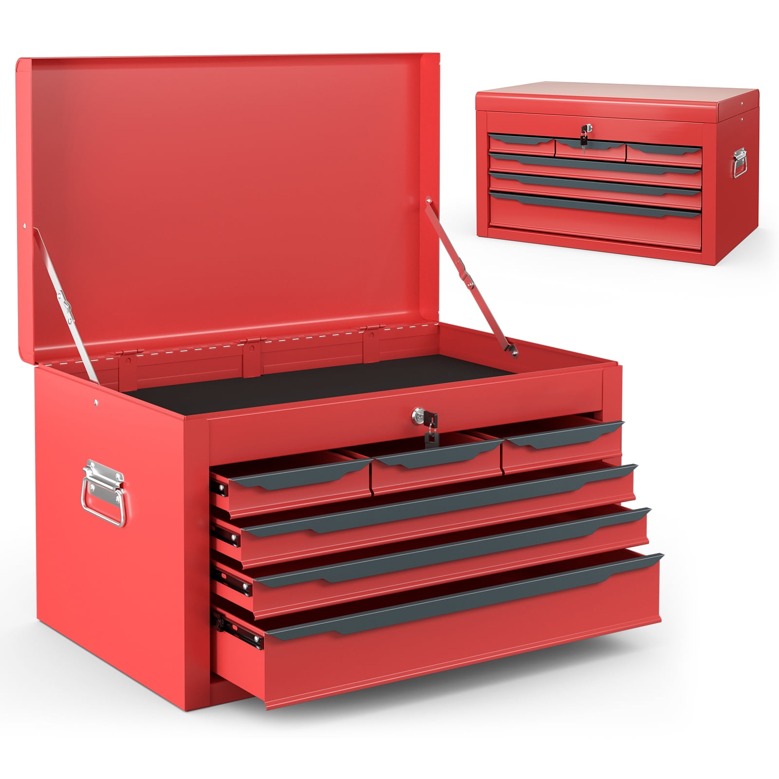 Gymax 24'' Tool Chest Case Steel Tool Box w/ 6 Drawers Top Storage Automatic Lock Red