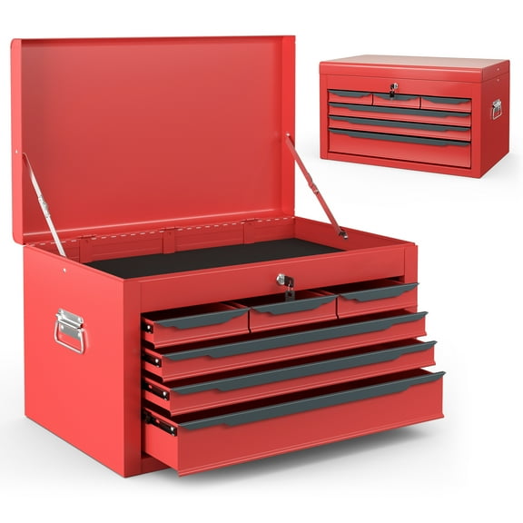 Gymax 24'' Tool Chest Case Steel Tool Box w/ 6 Drawers Top Storage Automatic Lock Red