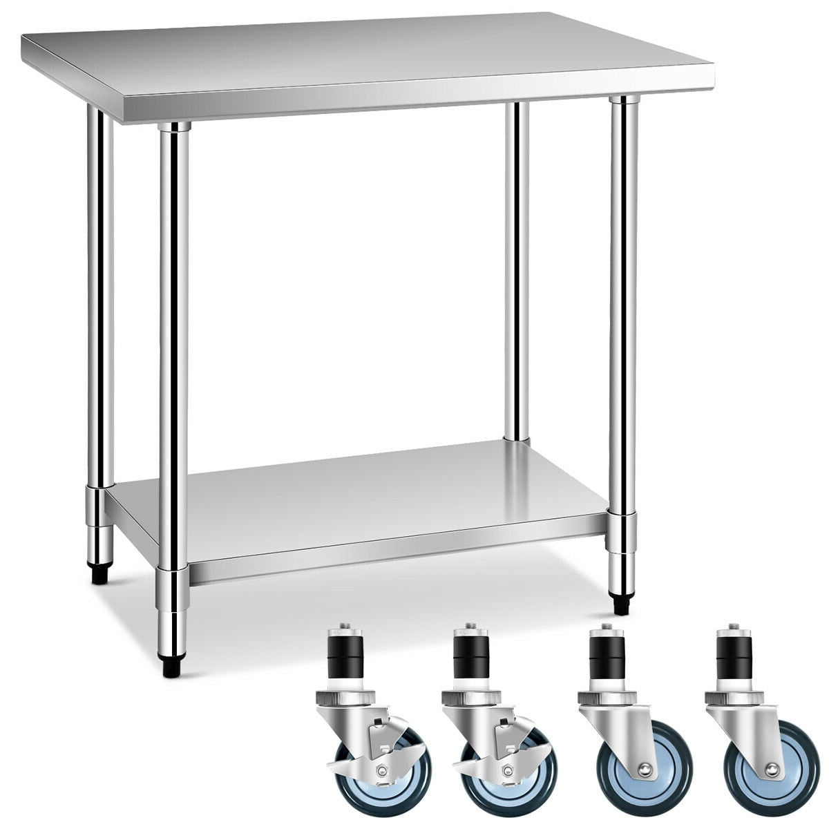 Gymax 24'' x 36'' Stainless Steel Commercial Kitchen Work Table w/ 4 ...