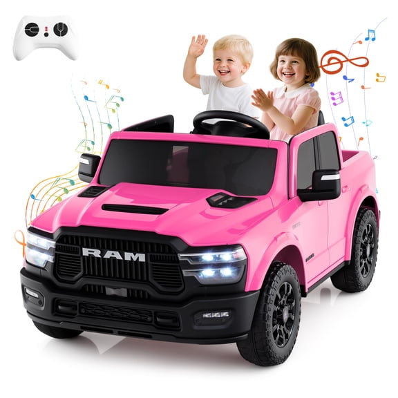 Gymax 24V 2 Seater Ride on Truck w/Remote Control 3 Speeds Bluetooth LED Headlight Pink