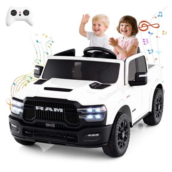 Gymax 24V 2 Seater Ride on Truck w/Remote Control 3 Speeds Bluetooth LED Headlight White