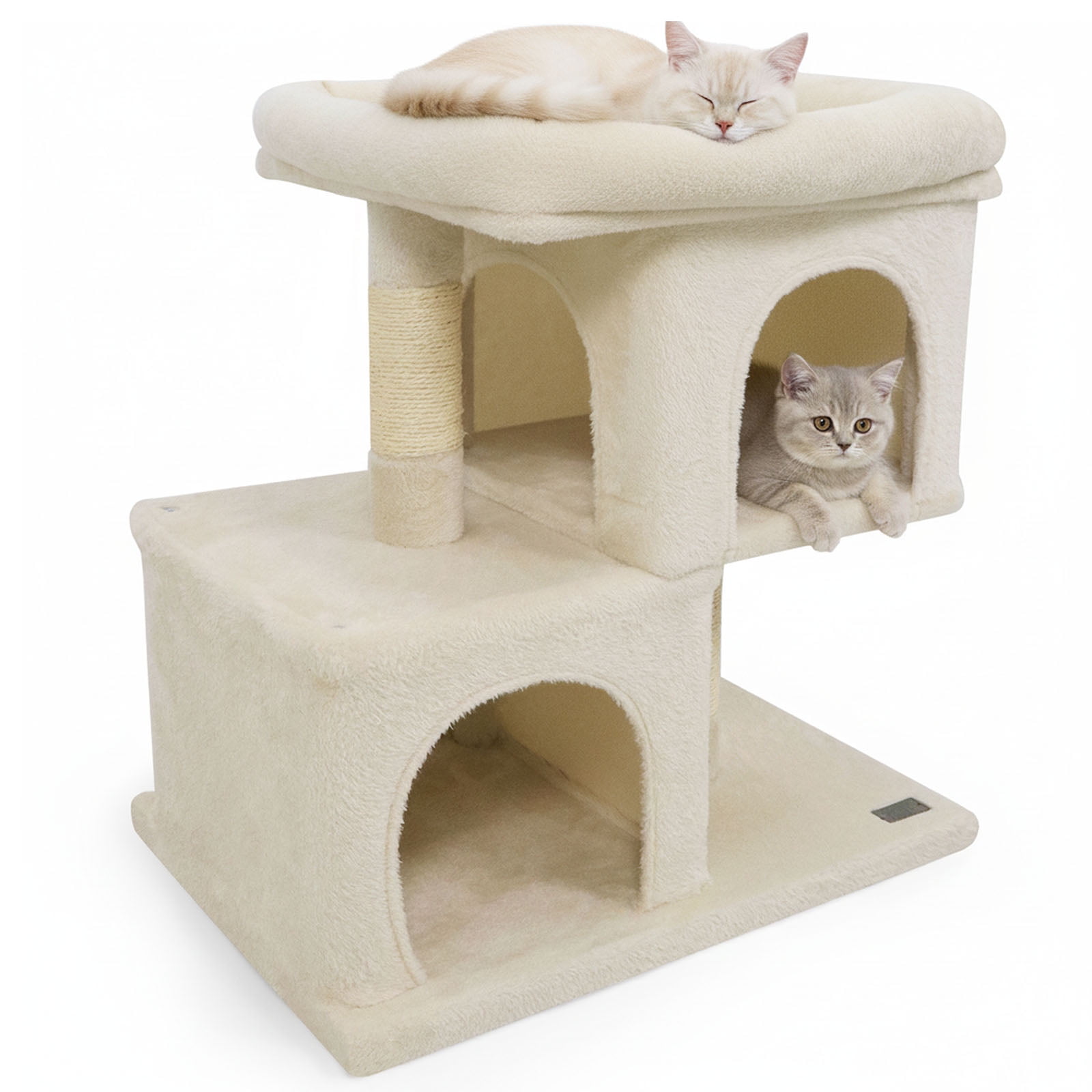 Gymax 25.5'' Cat Tree w/2 Large Condo Padded Top Perch Sisal Scratching Posts for Cats Beige