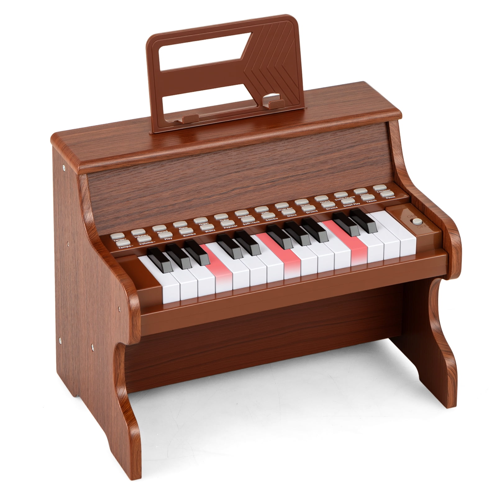 Gymax 25 Keys Digital Piano w/Music Stand Teaching Mode Lighted Keys 6 Instruments Brown