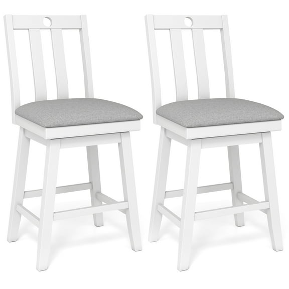 Gymax 25'' Swivel Counter Height Chairs Set of 2 w / Upholstered Seat Rubber Wood Frame