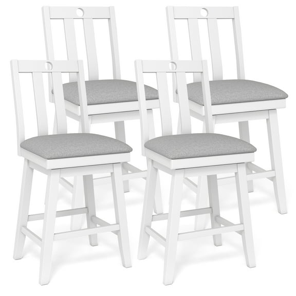 Gymax 25'' Swivel Counter Height Chairs Set of 4 w / Upholstered Seat Rubber Wood Frame