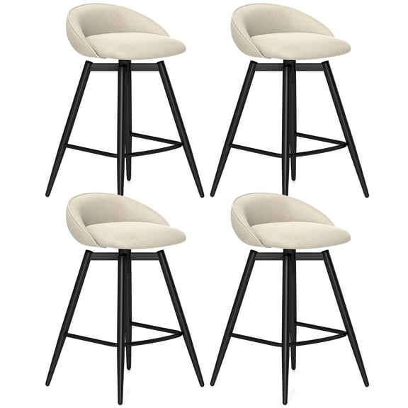 Gymax 25'' Upholstered Bar Stools Set of 4 w/ Footrest Backrest & Metal Frame Beige