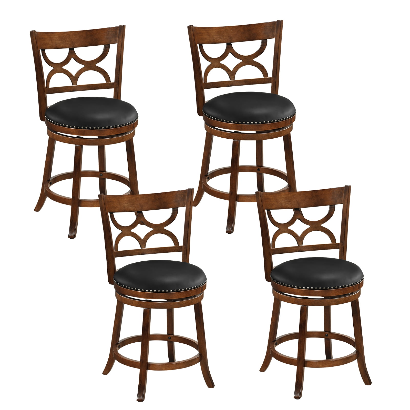 Gymax 26'' Counter Height Bar Stools Set of 4 w/Rubber Wood Frame Upholstered Seat