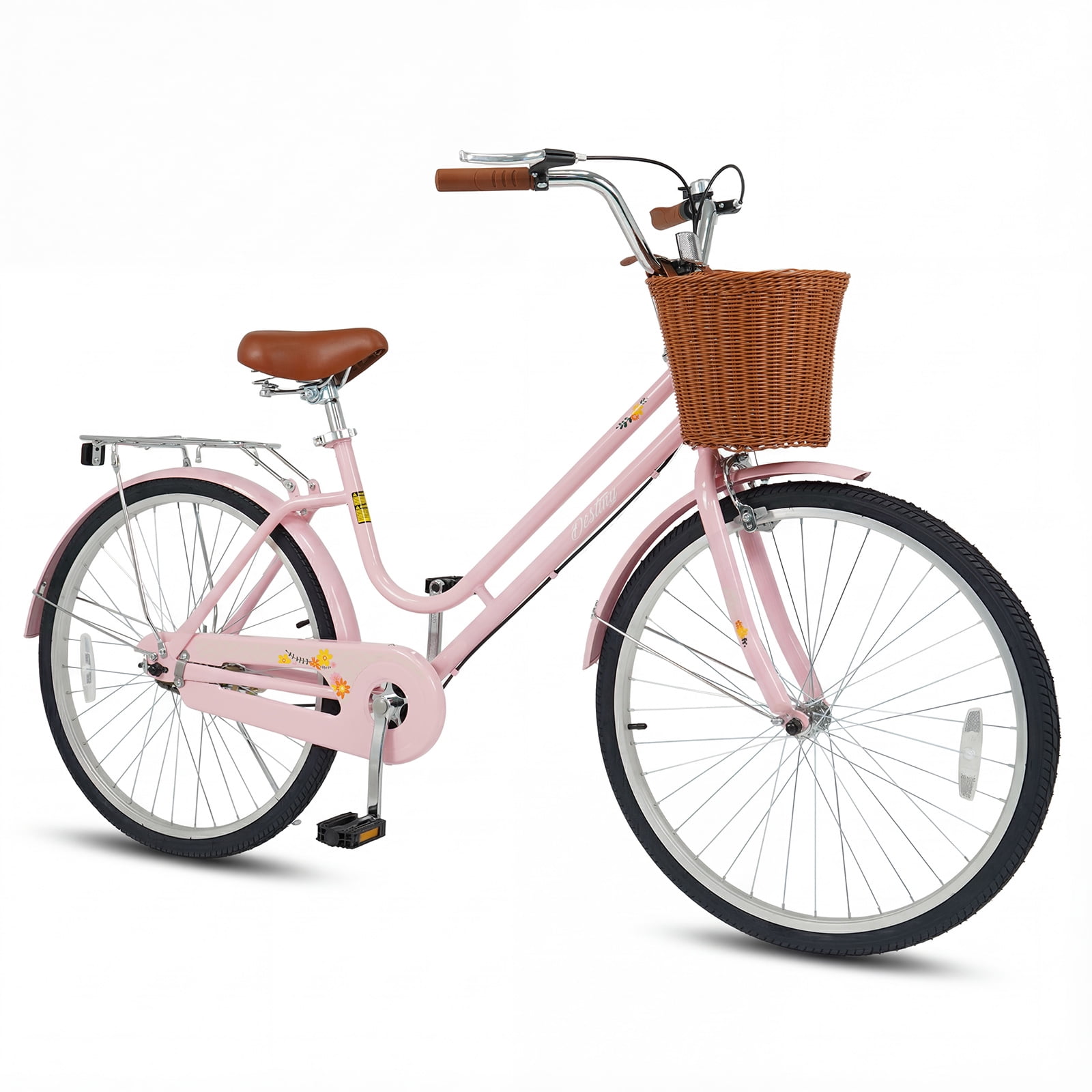 Gymax 26-Inch Beach Cruiser Bike w/Adjustable Seat Woven Basket