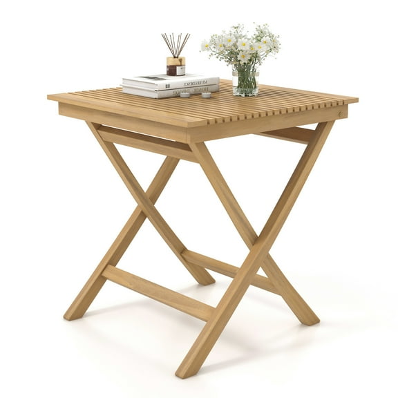 Gymax 27.5'' Bistro Table w/ Slatted Tabletop Sturdy Wood Frame & Thickened Top Patio