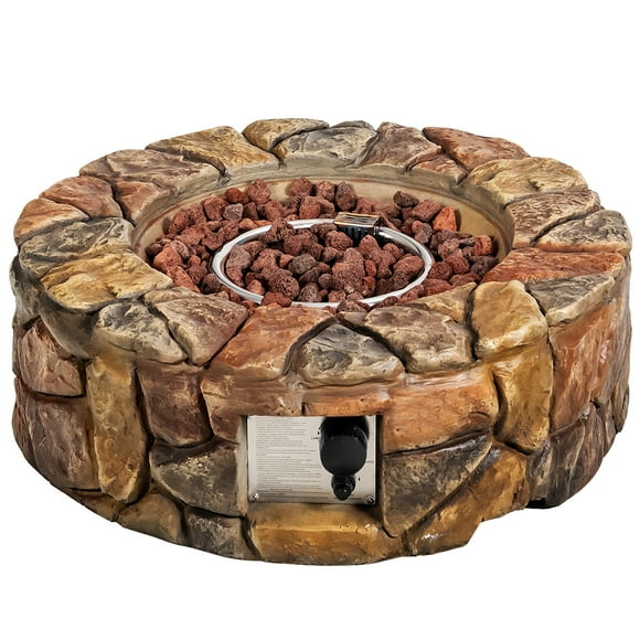 Gymax 28-inch Stone Gas Fire Pit 40,000 BTU Propane Patio Yard w/ Lava Rocks