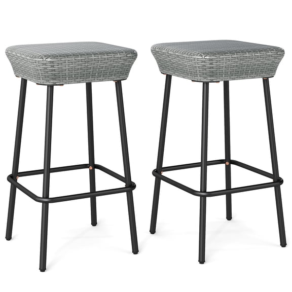 Gymax 29.5'' Metal Bar Height Stools Set of 2 w/ Rattan Seat & Footrest for Backyard
