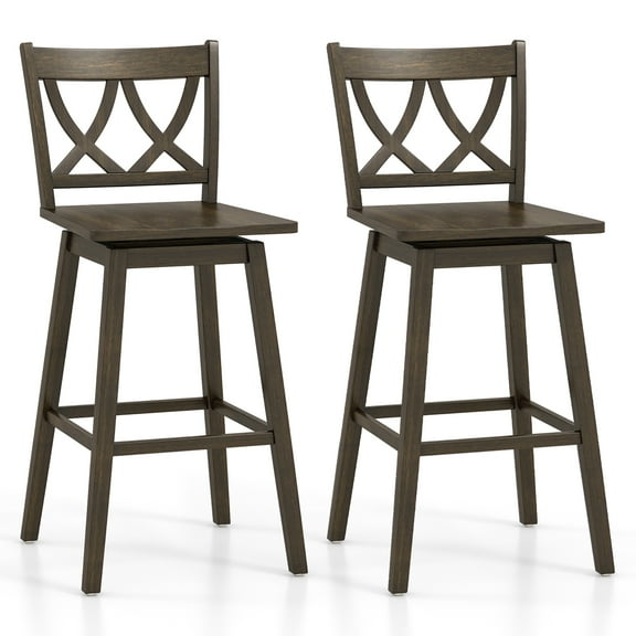 Gymax 29'' Bar Stool Set of 2 w/Rubber Wood Frame Swivel Seat Ergonomic Backrest