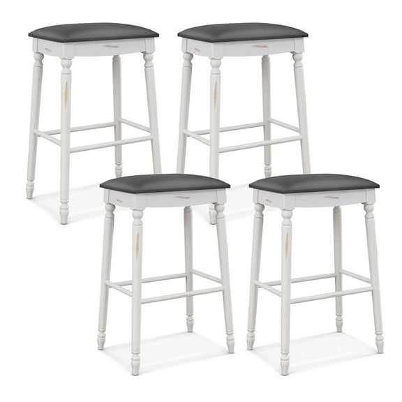 Gymax 29'' Bar Stool Set of 4 w/ Padded Seat Cushions Rubber Wood Legs Upholstered