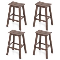Gymax 29'' Patio Bar Stool Set of 4 w/ Curved Seat & Footrests for Backyard Outdoor Brown