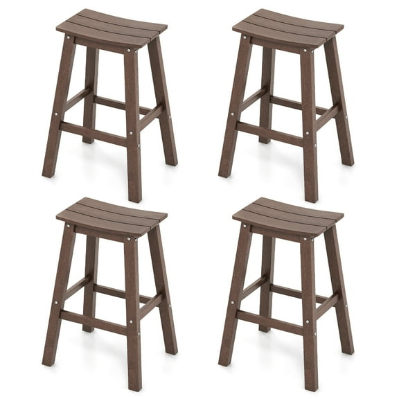 Gymax 29'' Patio Bar Stool Set of 4 w/ Curved Seat & Footrests for Backyard Outdoor Brown