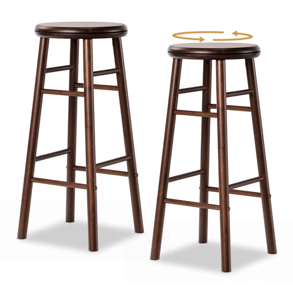 Gymax 29'' Swivel Bar Stools Set of 2 w/Backless Design Footrests & Strong Crossbars Walnut