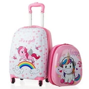 Gymax 2PC Kids Luggage Set 12 Backpack & 16 Rolling Suitcase for School Travel ABS