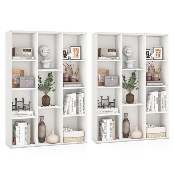 Gymax 2PCS 11-Cube Bookcase Modern Geometric Bookshelf Storage w/ Anti-tipping Kits
