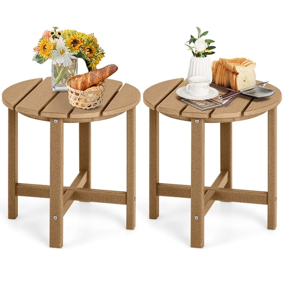 Gymax 2PCS 18''Adirondack Side Table Weather Resistant HDPE Garden Patio Brown