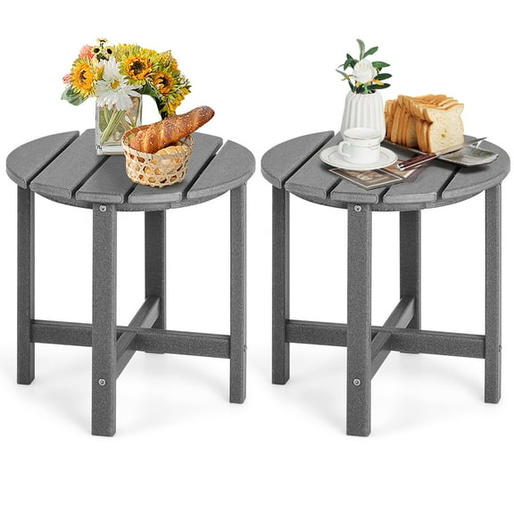 Gymax 2PCS 18''Adirondack Side Table Weather Resistant HDPE Garden Patio Grey