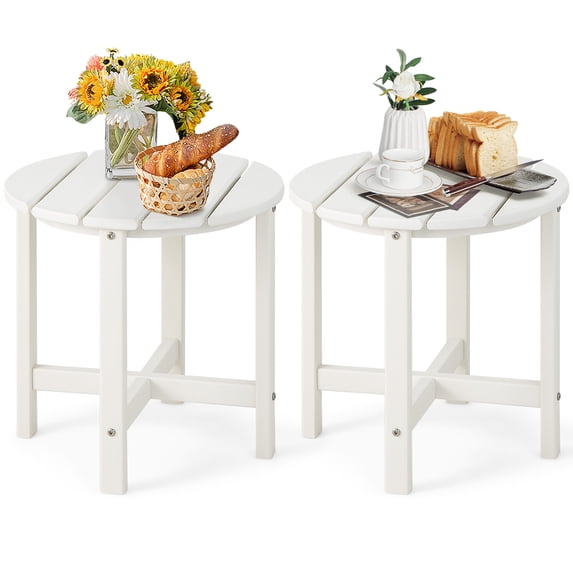 Gymax 2PCS 18''Adirondack Side Table Weather Resistant HDPE Garden Patio White
