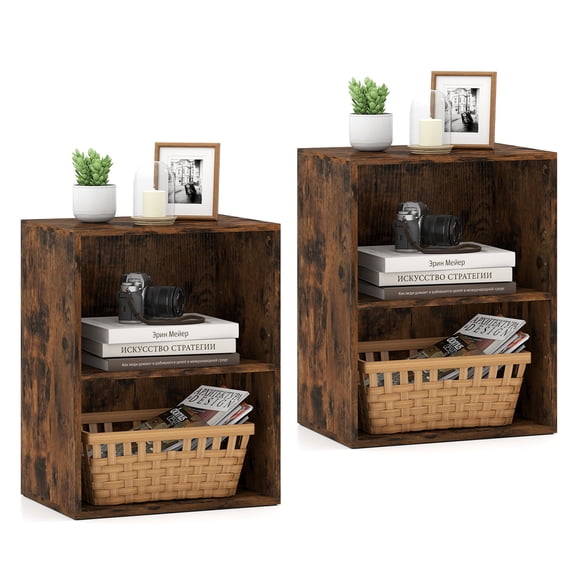 Gymax 2PCS 2-Cube Bookcase w/ 5-Position Adjustable Shelf Anti-Toppling Kits for Study Rustic Brown