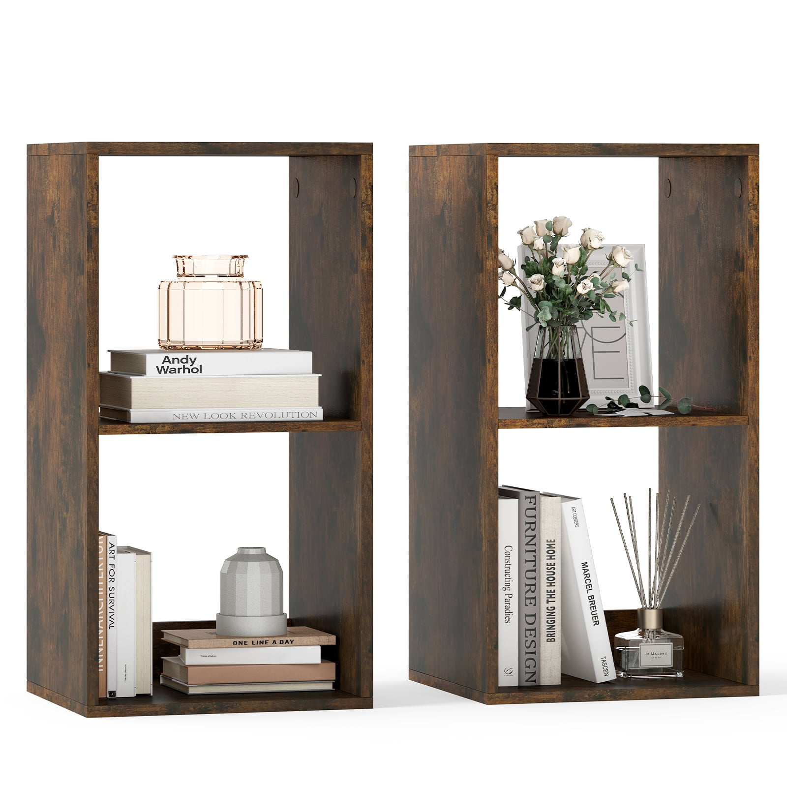 Gymax 2PCS 2-Cube Bookcase w/ Anti-tip Kit 2-Tier Open Back Bookshelf for Bedroom Brown