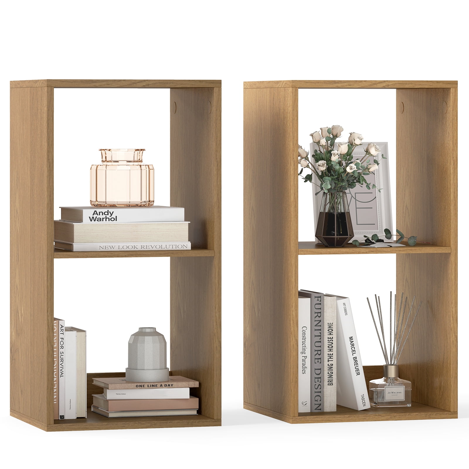 Gymax 2PCS 2-Cube Bookcase w/ Anti-tip Kit 2-Tier Open Back Bookshelf for Bedroom White