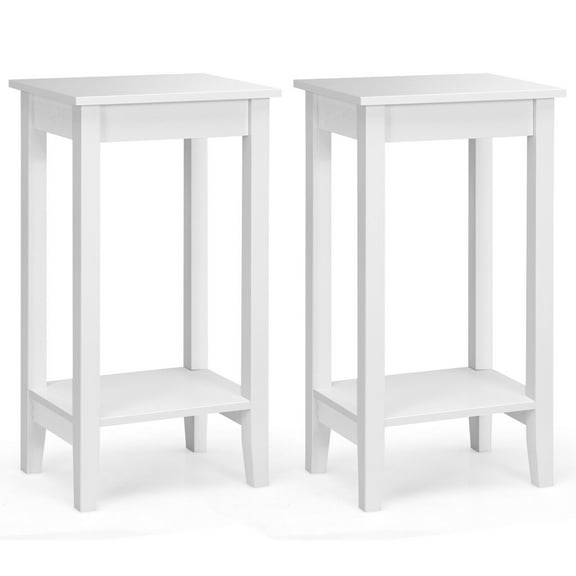 Gymax 2PCS 2-Tier Nightstand End Side Table Coffee Table Bedroom White