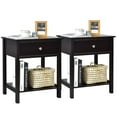 thumbnail image 1 of Gymax 2PCS 2-Tier Nightstand Modern Side End Table w/ Drawer & Open Shelf Brown, 1 of 6