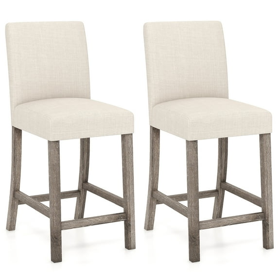 Gymax 2PCS 24.5'' Counter Height Bar Stools Modern Fabric Upholstered Kitchen Chairs Beige