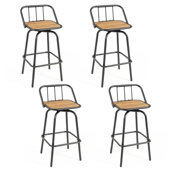 Gymax 2PCS 27.5'' Heavy-duty Metal Frame Bar Height Chairs w/ Footrest & Backrest
