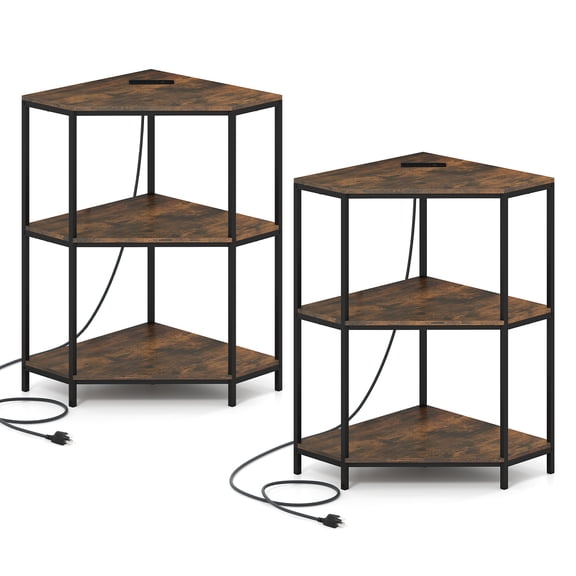 Gymax 2PCS 3-Tier Corner Printer Stand w/Charging Station Metal Frame for Living Room