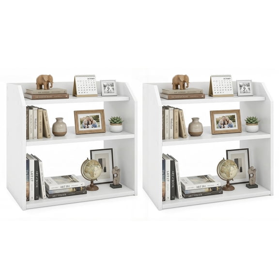 Gymax 2PCS-3-Tier Desktop Bookshelf w/Raised Top Guardrails Space-Saving Display Shelf