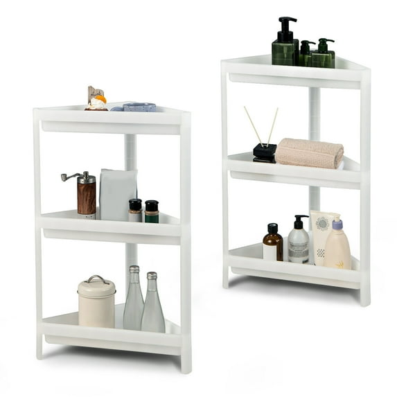 Gymax 2PCS 3 Tier Detachable Floor Corner Shower Shelf Counter Corner Storage Rack